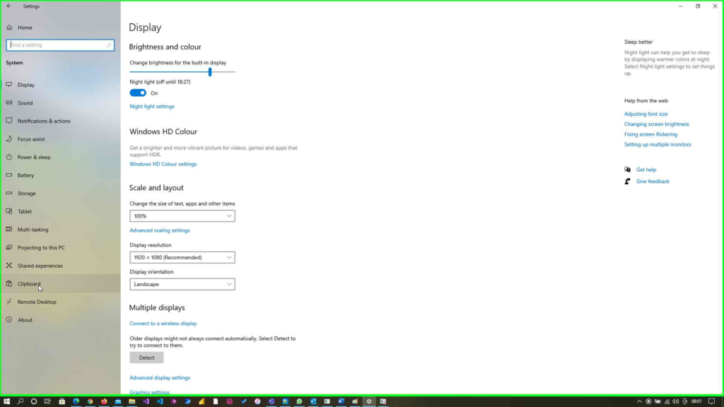 Windows 10 clipboard settings window